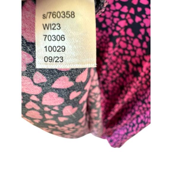 Loft Heart Print Long Sleeve Mini Dress Black Pink Smocked Cuffs Back Zip Small - Picture 3 of 7